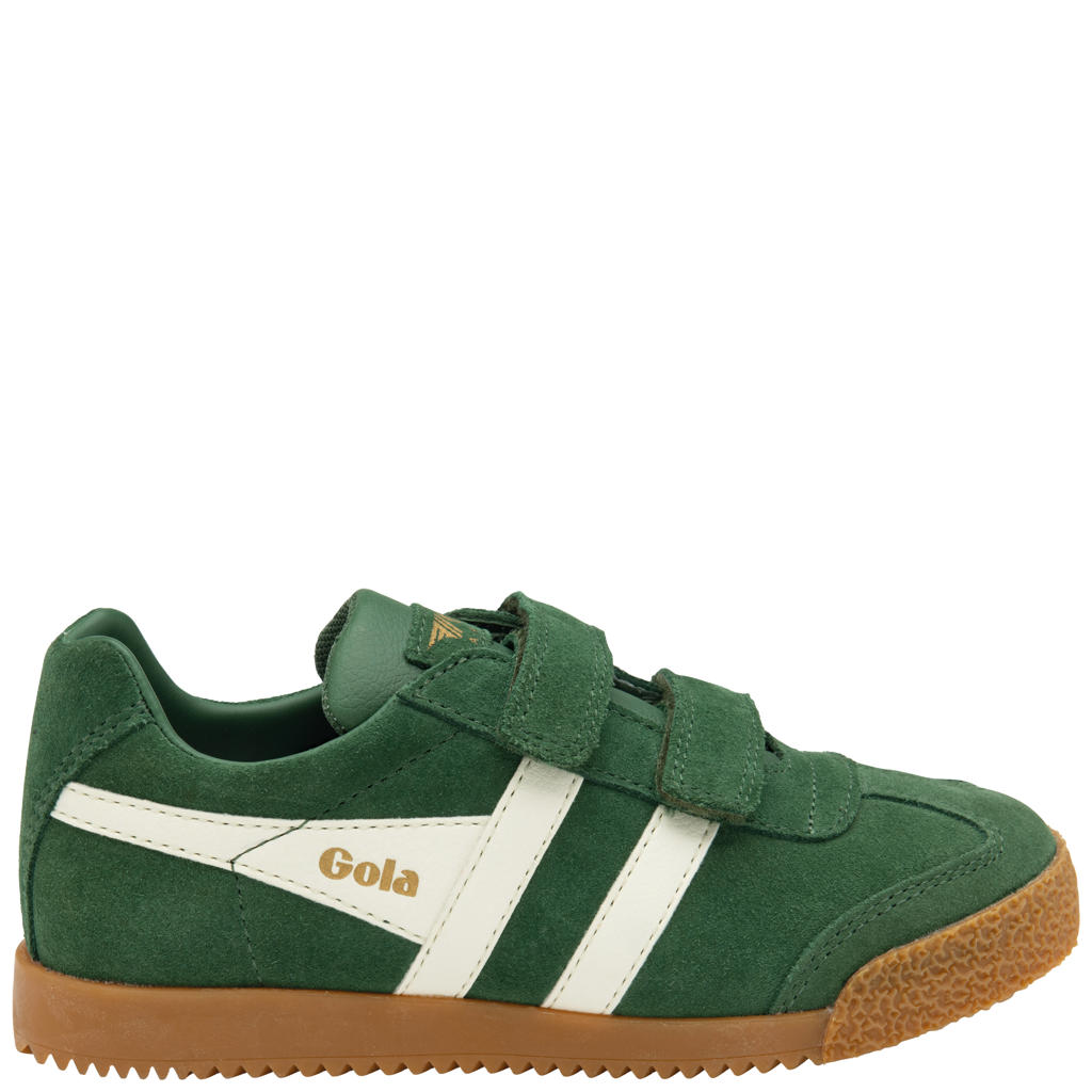 Groen en witte meisjes Gola Harrier Strap suède sneakers met klittenband