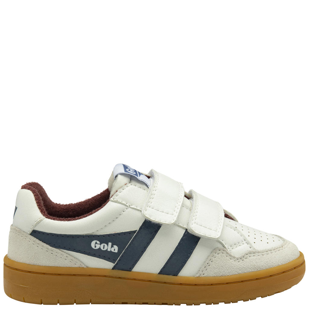 Wit en donkerblauwe jongens Gola Eagle Strap sneakers van imitatieleer met klittenband