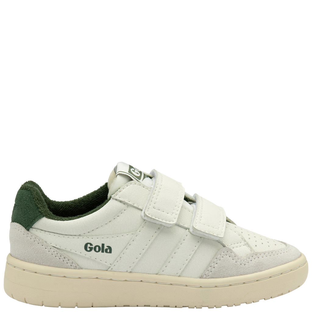 Wit en groene jongens Gola Eagle Strap sneakers van imitatieleer met klittenband