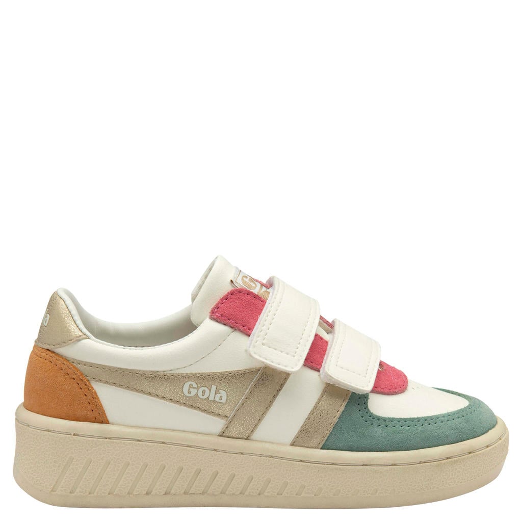 Wit en multikleurige meisjes Gola Grandslam Quadrant sneakers van imitatieleer met klittenband