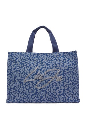denim shopper met panterprint bruin