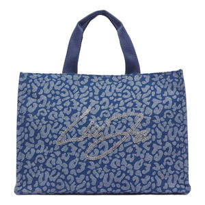 denim shopper met panterprint bruin
