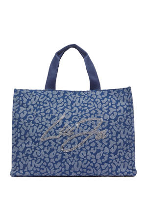 denim shopper met panterprint bruin