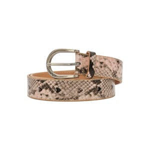 leren riem Cut it Out Heart met slangenprint beige