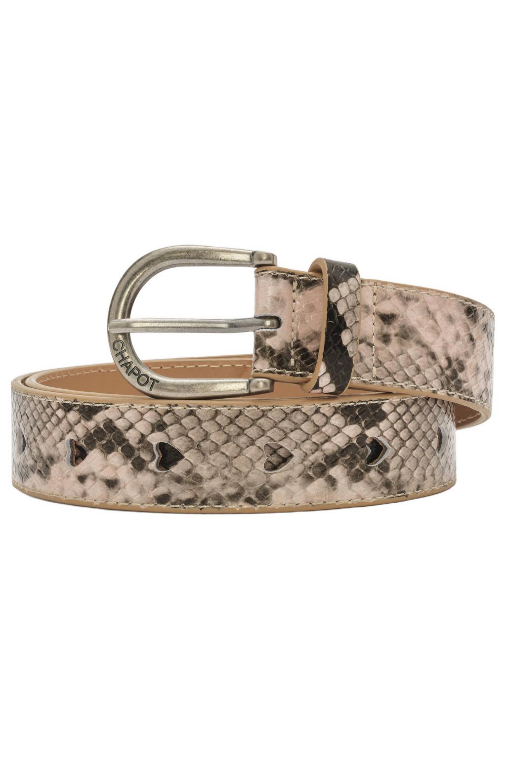 Fabienne Chapot leren riem Cut it Out Heart met slangenprint beige