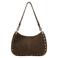 Manfield suede schoudertas met studs donkerbruin