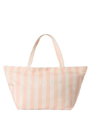 gestreepte strandtas Beach roze/ecru