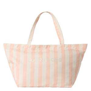 gestreepte strandtas Beach roze/ecru