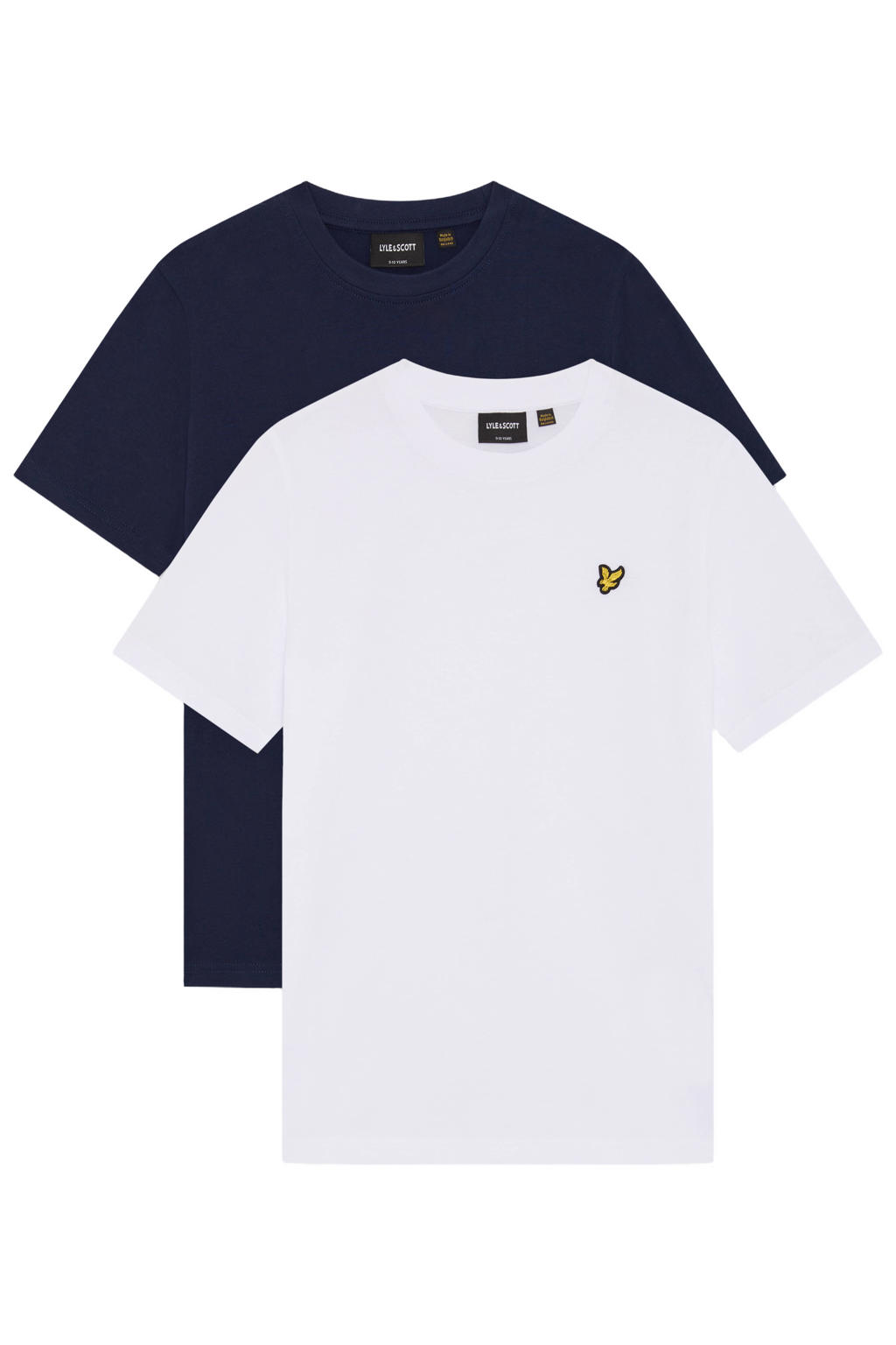 Set van 2 donkerblauw, blauw en witte jongens Lyle & Scott T-shirt van katoen met effen, korte mouwen en ronde hals