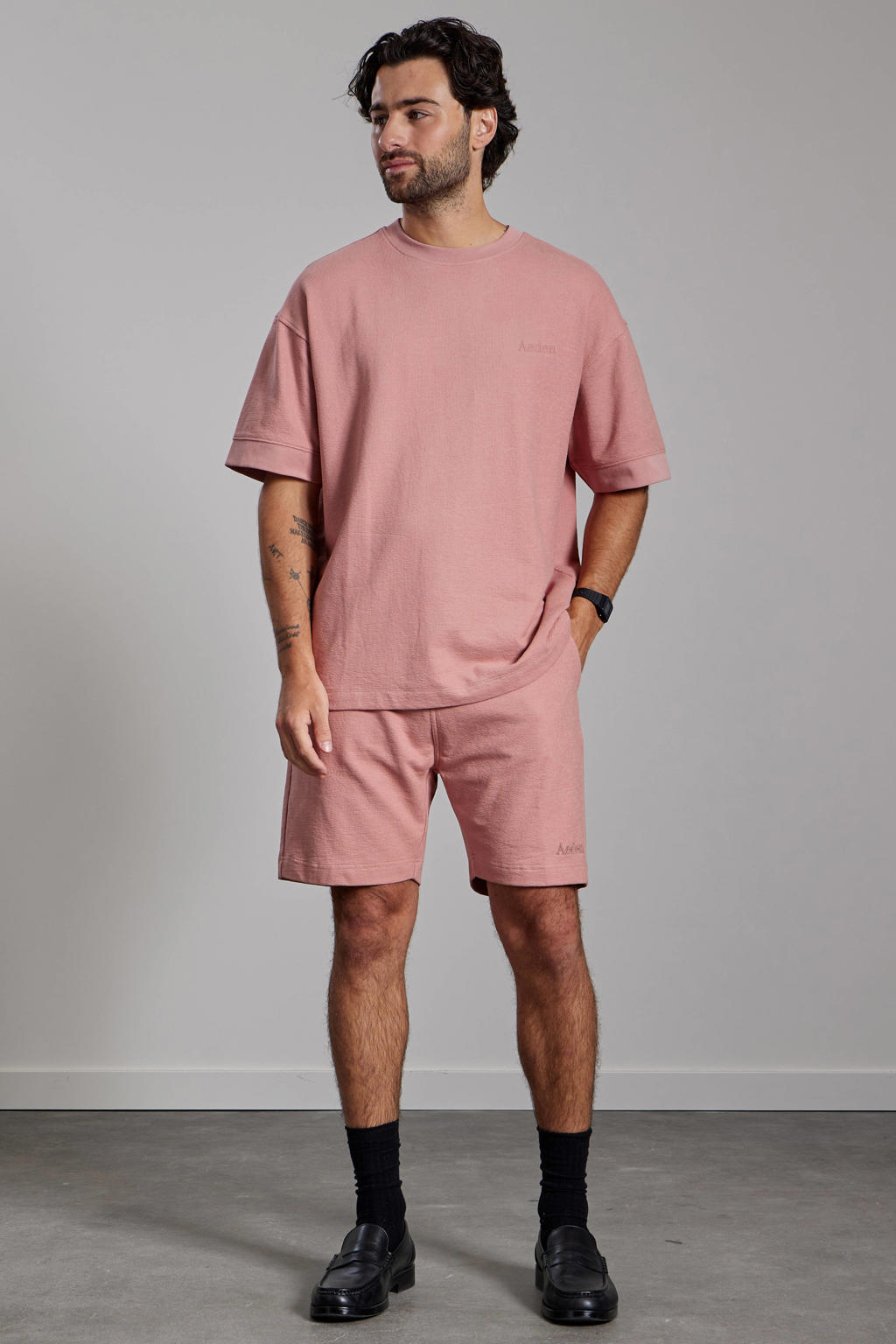 Roze heren Aeden oversized T-shirt van katoen met effen, korte mouwen en ronde hals