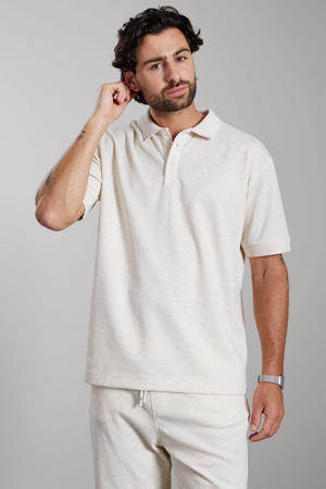 oversized polo met linnen met textuur ecru