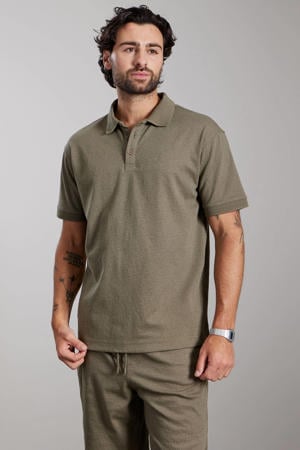 oversized polo met linnen met textuur groen