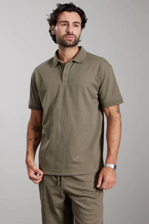 oversized polo met linnen met textuur groen