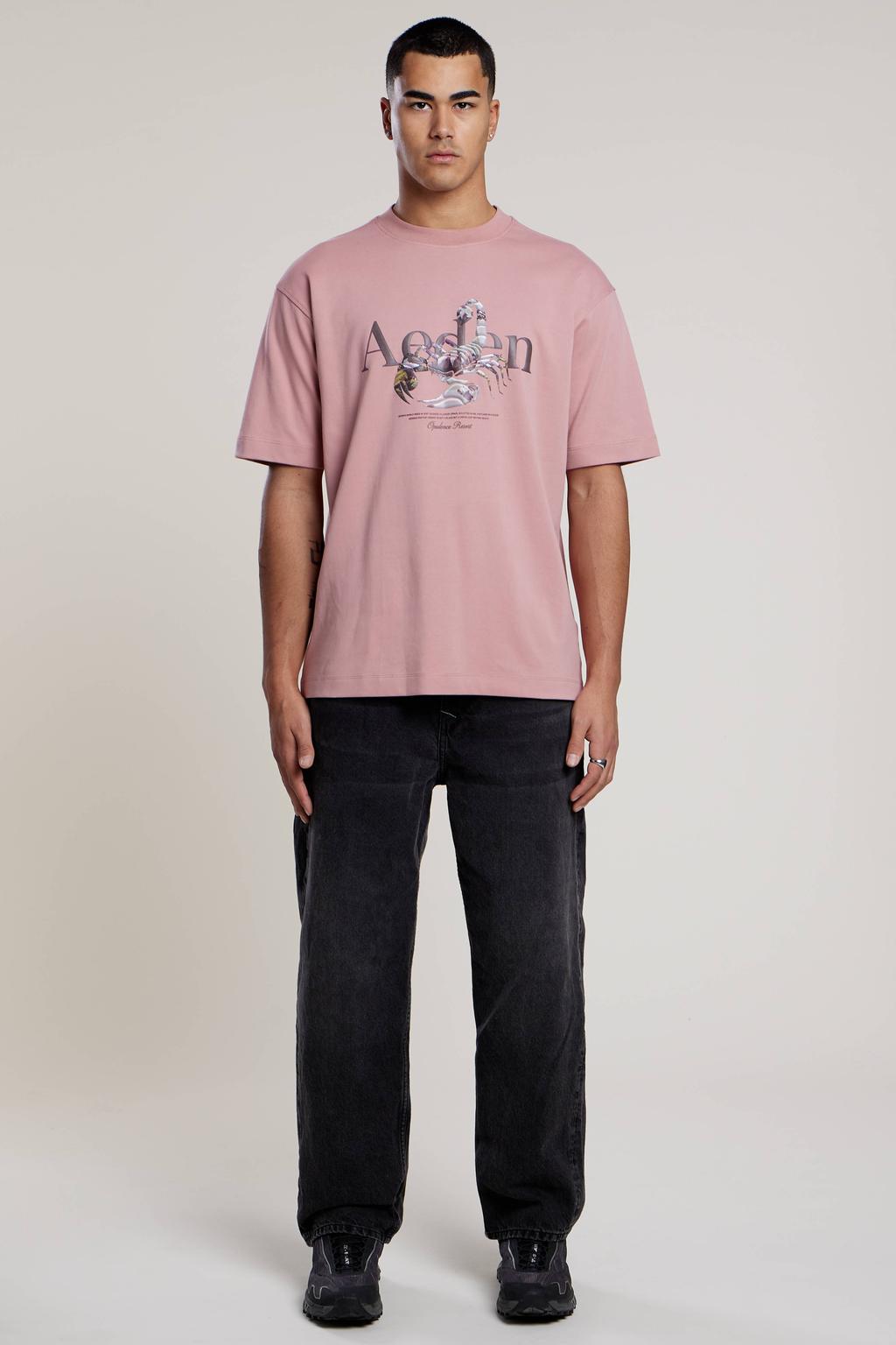 Roze heren Aeden regular T-shirt van katoen met printopdruk, korte mouwen en ronde hals