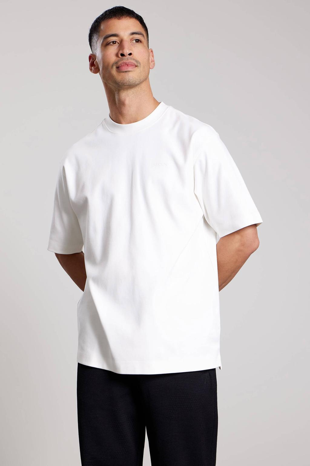 Witte heren Aeden oversized T-shirt van katoen met backprint, korte mouwen en ronde hals