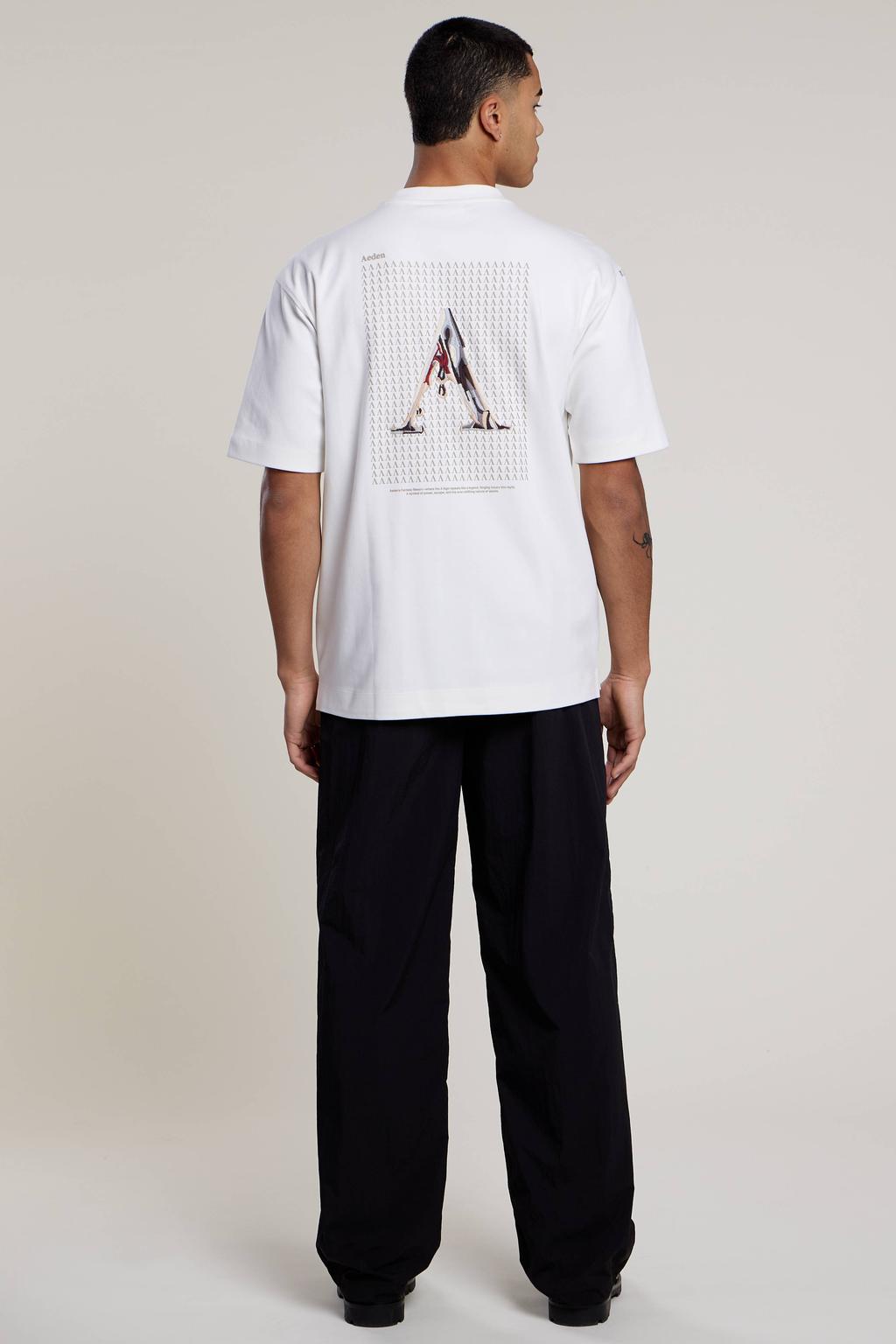 Witte heren Aeden oversized T-shirt van katoen met backprint, korte mouwen, ronde hals en borduursels
