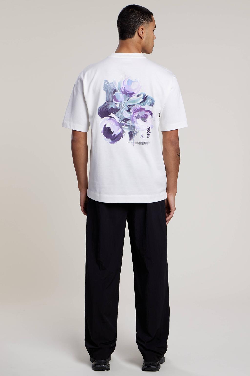 Witte heren Aeden oversized T-shirt van katoen met backprint, korte mouwen, ronde hals en borduursels