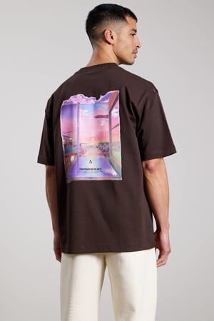 oversized T-shirt met backprint donkerbruin