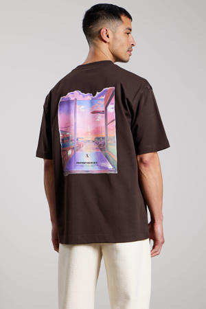 oversized T-shirt met backprint donkerbruin