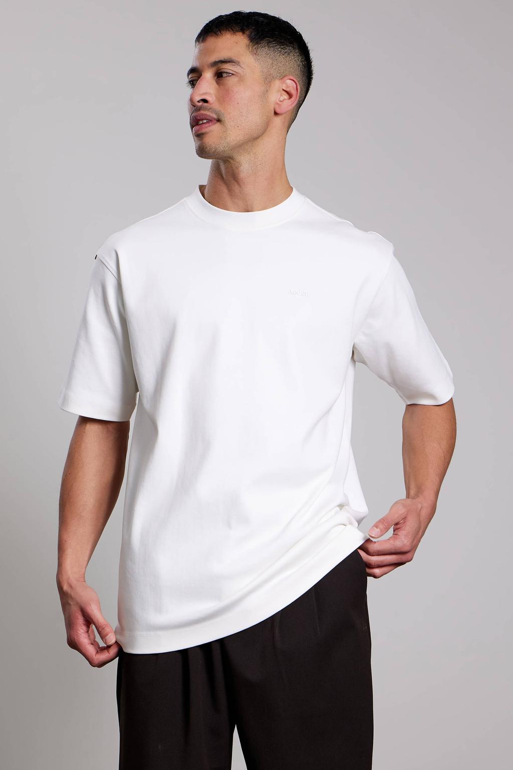 Witte heren Aeden oversized T-shirt van katoen met backprint, korte mouwen en ronde hals