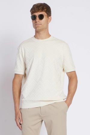relaxed T-shirt met ingebreid patroon wit
