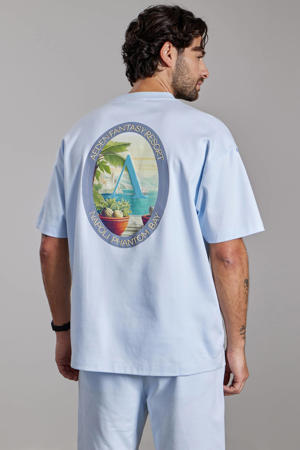 oversized T-shirt met backprint lichtblauw