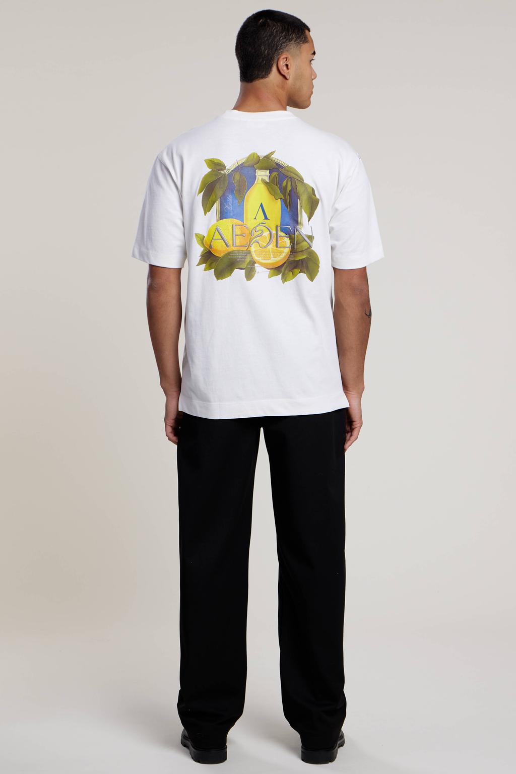 Witte heren Aeden regular T-shirt van katoen met backprint, korte mouwen, ronde hals en borduursels
