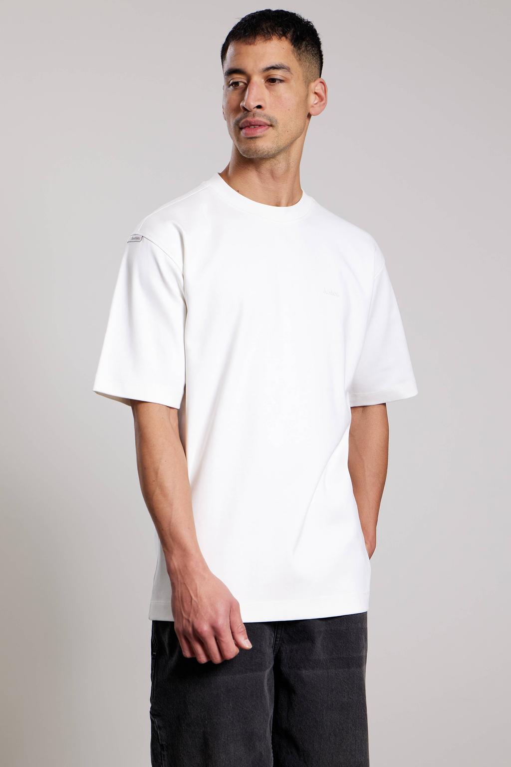 Witte heren Aeden oversized T-shirt van katoen met backprint, korte mouwen, ronde hals en borduursels