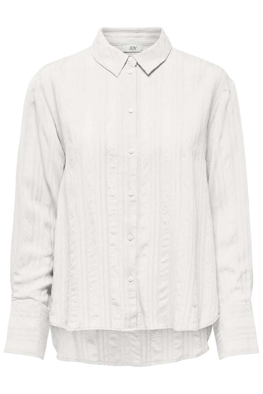 Witte dames JDY blouse van viscose met effen, lange mouwen, klassieke kraag, knoopsluiting en geweven detail