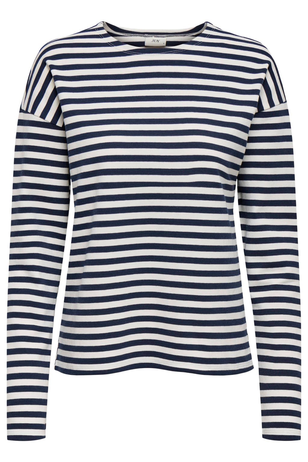 Donkerblauw en witte dames JDY gestreepte longsleeve van katoen met lange mouwen en ronde hals