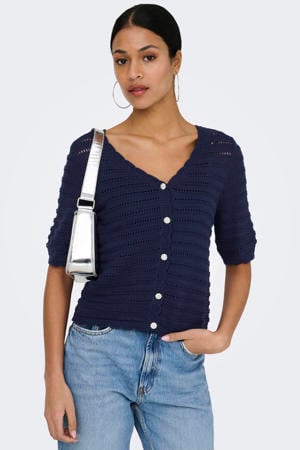 gebreid vest donkerblauw ajour