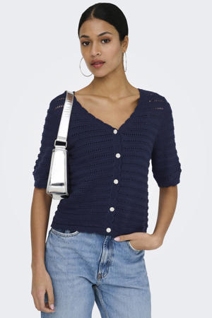 gebreid vest donkerblauw ajour