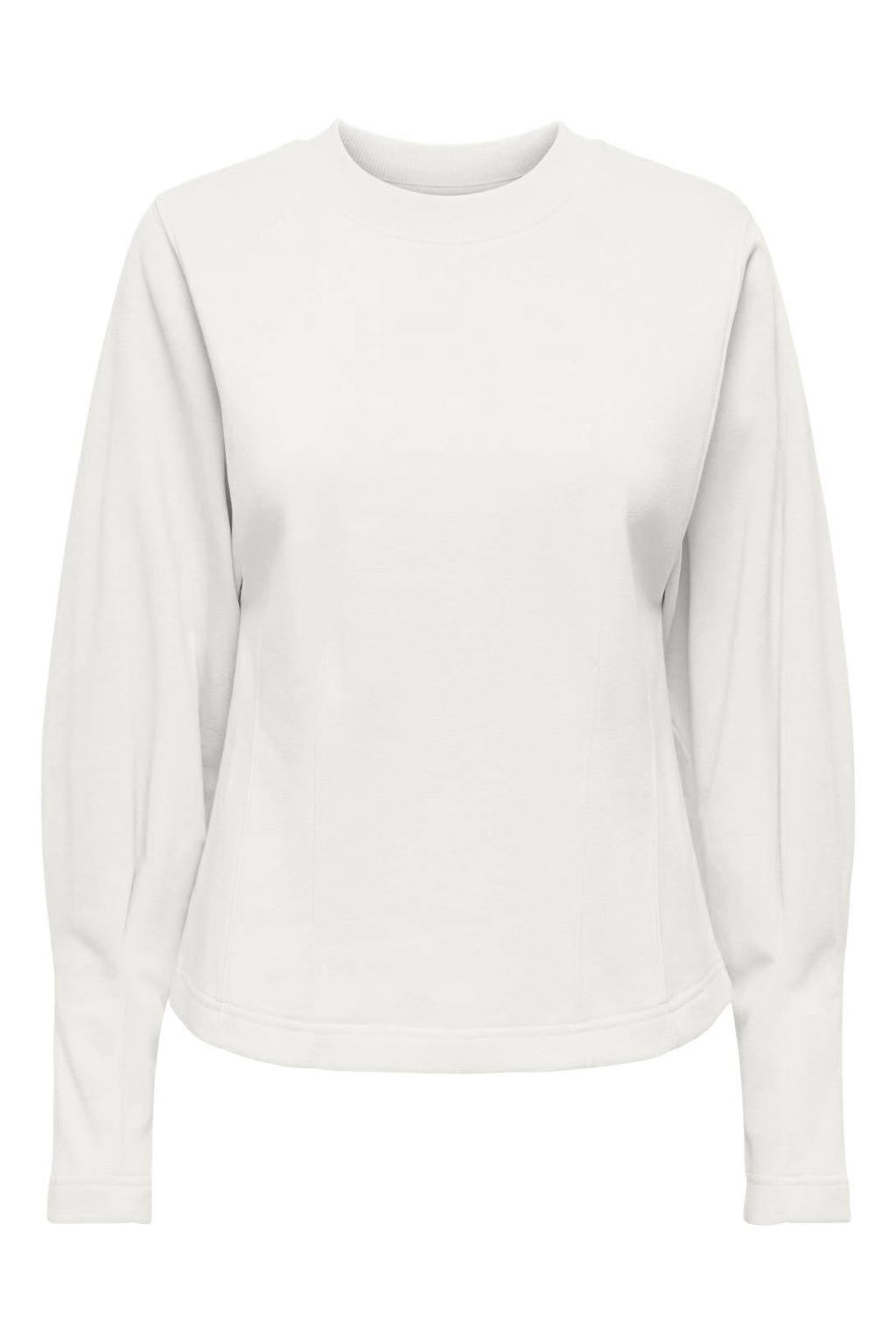 Witte dames JDY top met effen, lange mouwen en ronde hals