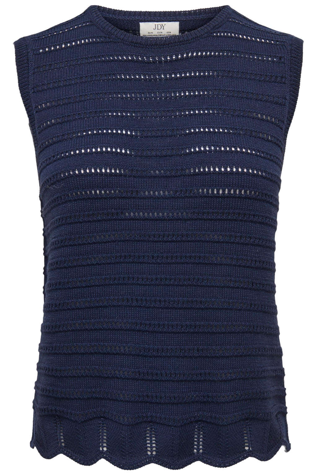 Donkerblauwe dames JDY top gebreid van acryl met effen en ronde hals