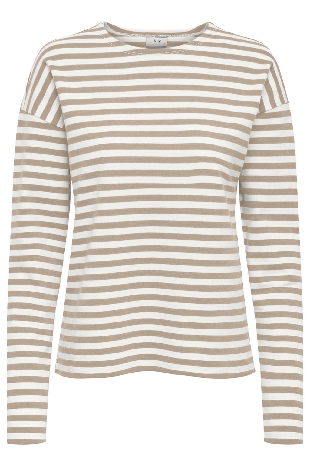 Beige en ecru dames JDY gestreepte longsleeve van katoen met lange mouwen en ronde hals
