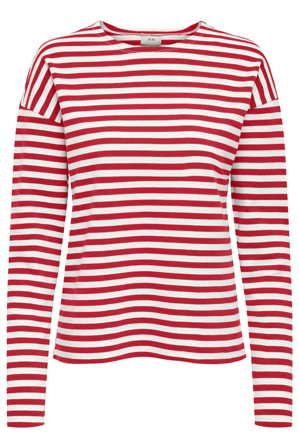 Rood en witte dames JDY gestreepte longsleeve van katoen met lange mouwen en ronde hals