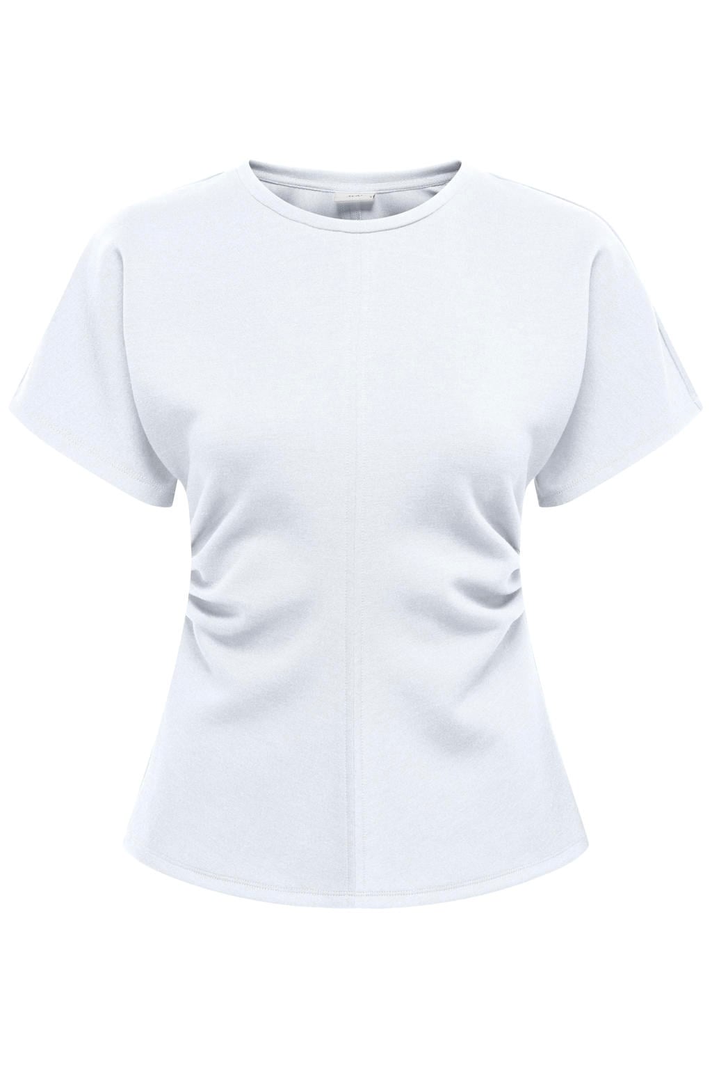 Witte dames JDY T-shirt van polyester met effen, korte mouwen, ronde hals en plooien