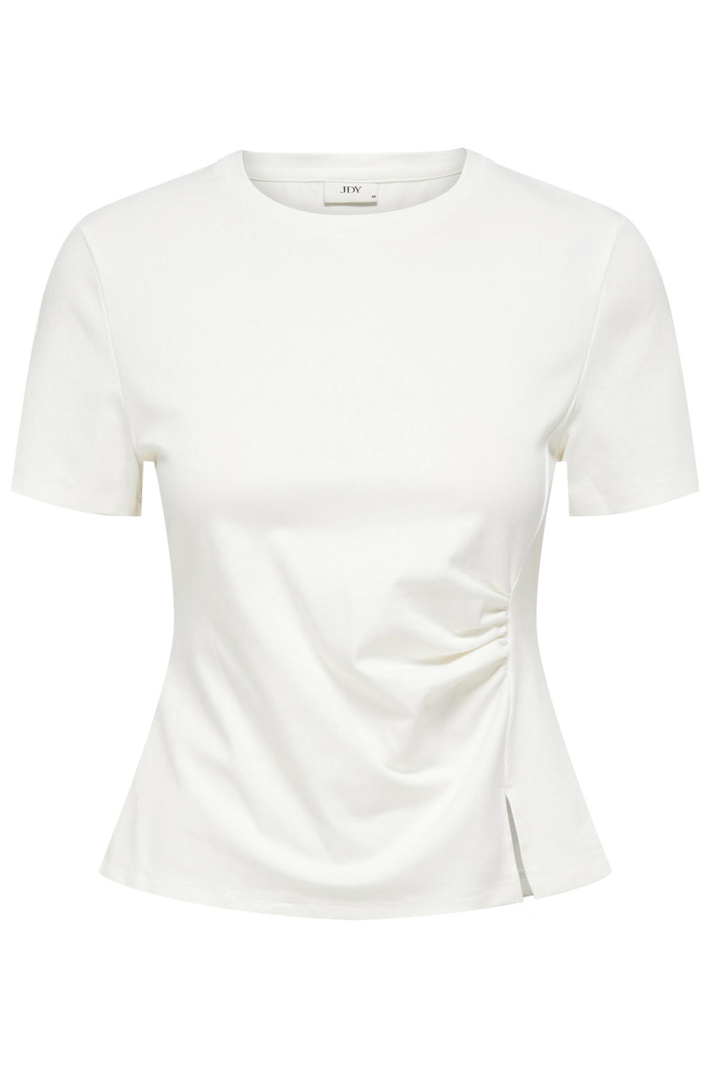 Witte dames JDY T-shirt van katoen met effen, korte mouwen en ronde hals