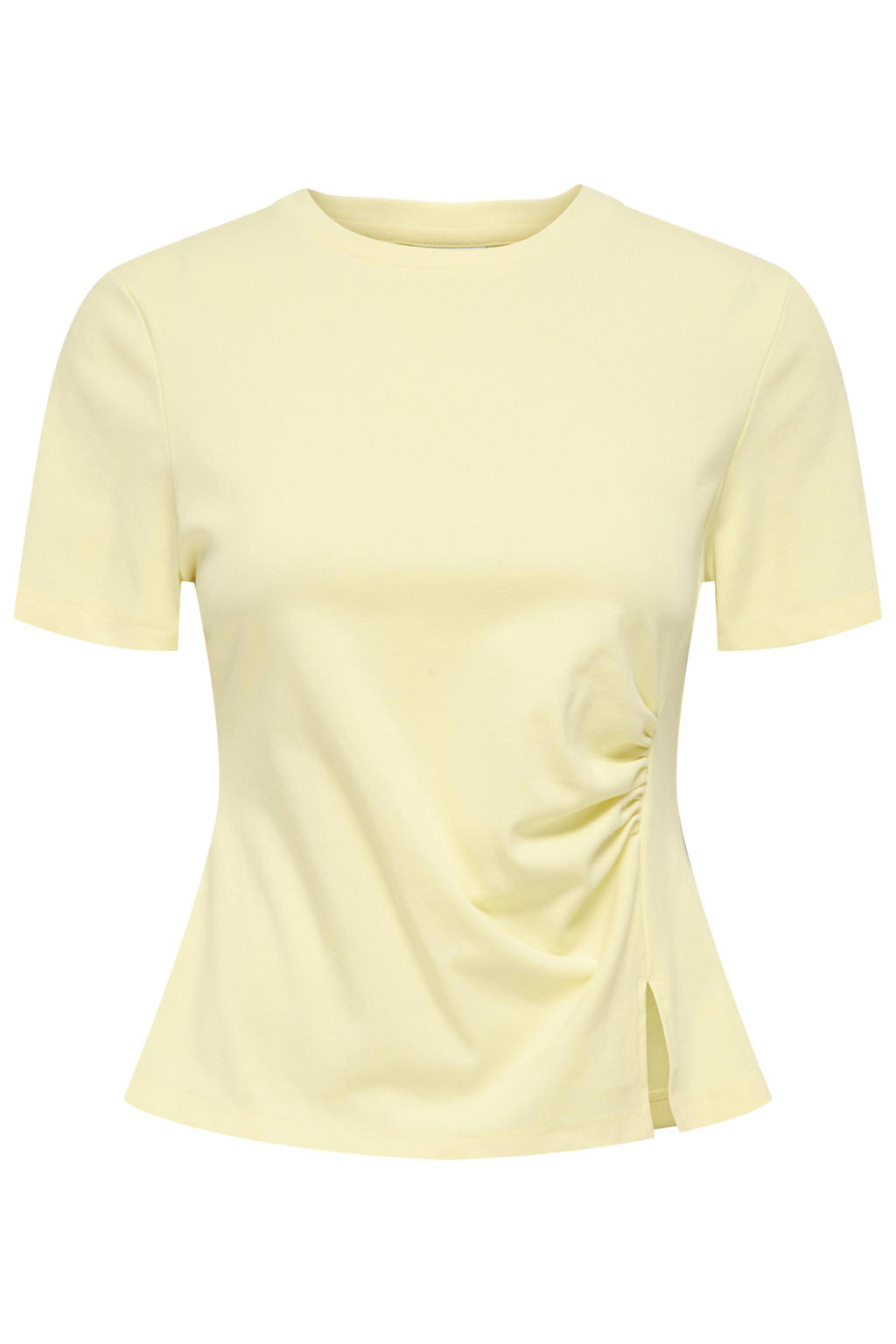 Lichtgele dames JDY T-shirt van katoen met effen, korte mouwen en ronde hals