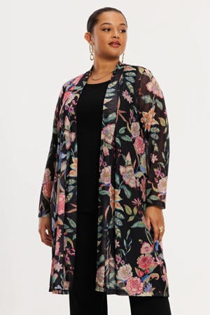 gebloemde kimono zwart