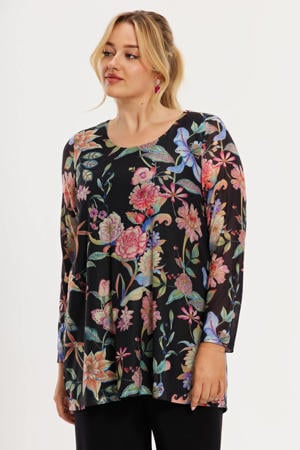 gebloemde top zwart
