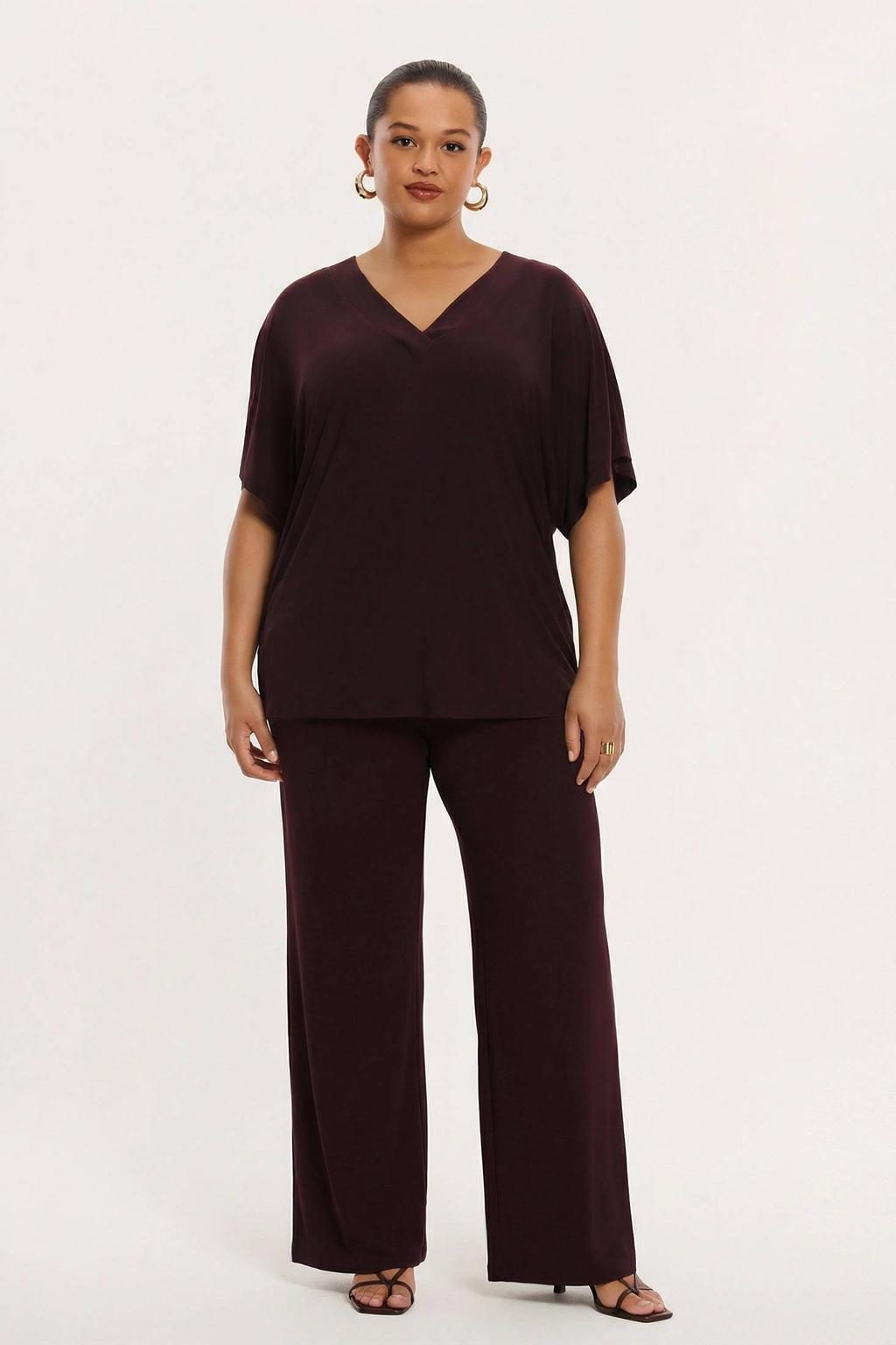 YOEK wide leg regular waist broek donkerrood