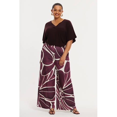 YOEK Wide leg high waist gebloemde broek donkerrood afbeelding