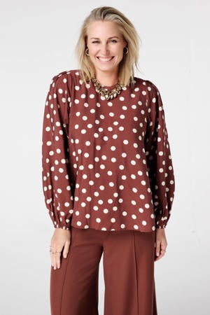blousetop met stippen bruin