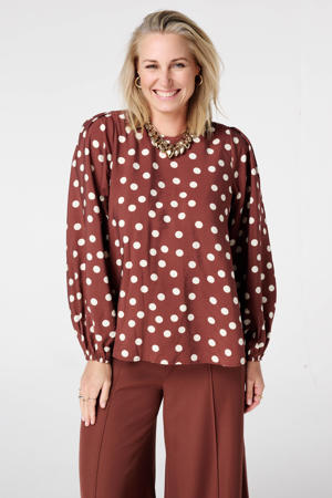 blousetop met stippen bruin