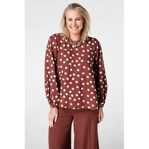 MS Mode blousetop met stippen bruin afbeelding
