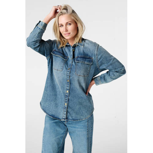 MS Mode denim blouse medium blue denim afbeelding