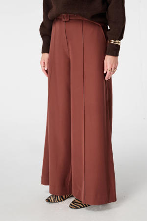 wide leg high waist broek bruin