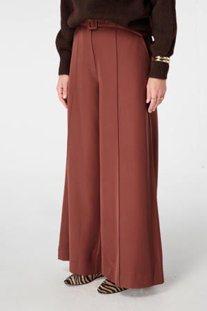 wide leg high waist broek bruin