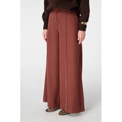MS Mode wide leg high waist broek bruin afbeelding